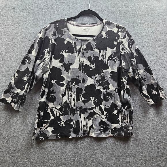 Nicki Nicole Miller Grey Floral Pond Print Black Silver Bling 3/4 Sleeve Algodon - Picture 1 of 7